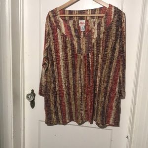 Ruby Rd. Favorites 2X Brown/Tan/Burnt Orange 3/4” Sleeve V Neck top